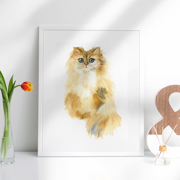 Watercolor Yellow Cat Portrait Wall Art Print Poster Unframed - Picture 9 of 16